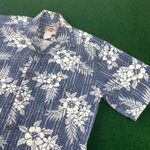 Hila Hattie Hawaii Mens Blue Floral Print Short Sleeve Button Up Shirt Size XL
